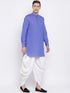 Vastramay Men's Purple Cotton Blend Kurta and White Dhoti Set